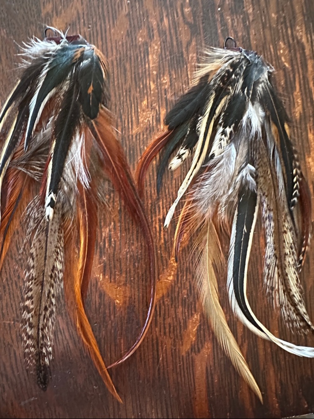 Super stunners! Feather earrings. Handmade. One of a kind. Browny earth tones